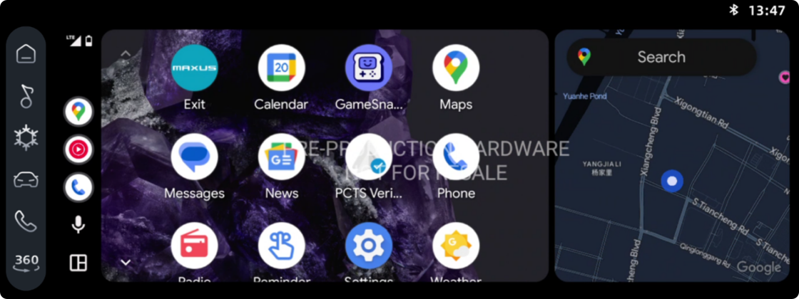 Android Auto interface show on the Infotainment screen